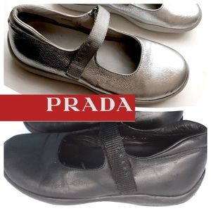 2 PAIR PRADAS! Girls Sz 1-Silver & Black MaryJanes